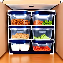 an open storage container containing all types of food and some veggies