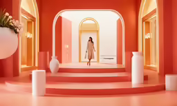 an interior shot of a model in a pink room