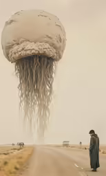 a man in the middle of an empty road