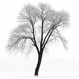 tree in the snow with no leaves on it