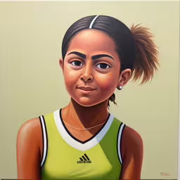 a painting of a woman with a ponytail,an oil painting of a woman with ponytail