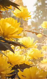a field with bright yellow flowers in the sun