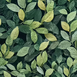 green leafy branches and leaves on a green background
