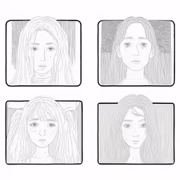 four different faces of women with hair down and straight
