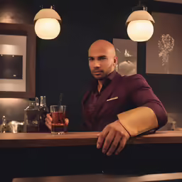 a man sitting at a bar next to glasses
