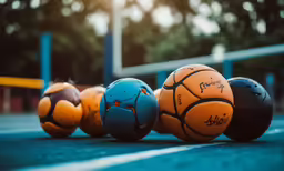 three basketballs sitting on the ground in an alley