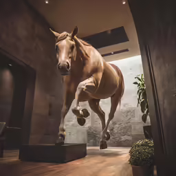 a horse is shown jumping in the air