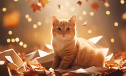 an orange cat sitting on top of some paper