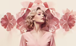 woman wearing pink dress with flower pattern on wall