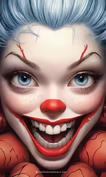 a girl with blue hair and creepy makeup