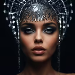 a woman with silver jewelry on her face