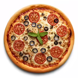 a pizza that has a lot of veggies and olives