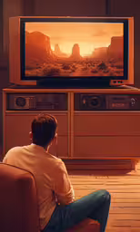 a man sitting in a chair watching television,a man sitting in a chair watching the television