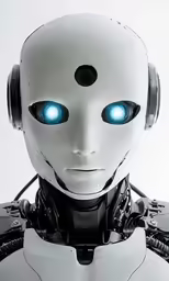 a robot with glowing blue eyes is shown
