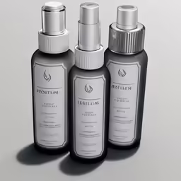 3 different sized bottles with white caps