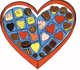 a heart shaped chocolate box filled with chocolates