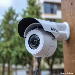 a camera mounted on top of a wooden wall