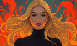 a painting of a blonde woman in a black outfit