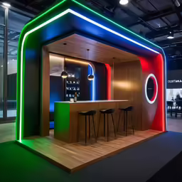 a booth design with several neon colored bars