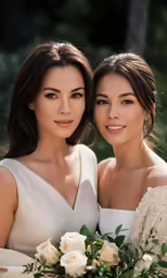 two beautiful women standing next to each other