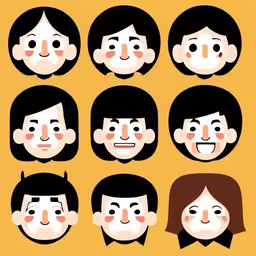the beatles heads and hair styles are identical,a bunch of cartoon heads with different facial expressions