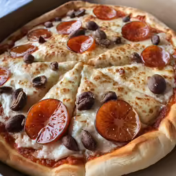a close up view of a sliced pizza