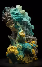 a multicolored sculpture that is on top of a black surface