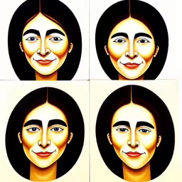 four faces with some sort of facial expression,four portraits of a woman and three faces,four different types of people