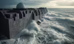 a large structure on the water near the shore