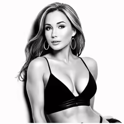 the woman is in a bikini wearing large hoop earrings