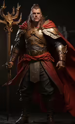 a man with his hand on the sword, dressed in armor