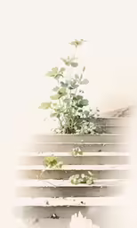 a plant that is growing up from a staircase