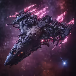 a sci - fim flying over the city at night