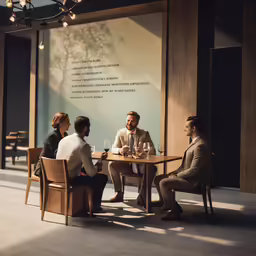 a group of people sitting around a table playing chess