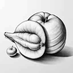 an apple and a snail shell