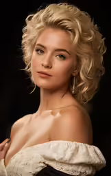 a blonde woman wearing a dress with a ring