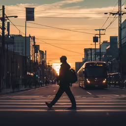 a person walking across a crosswalk in a city