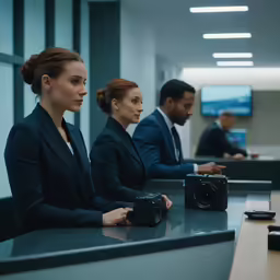 the business women are waiting to use their cameras