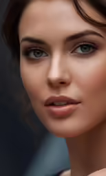 the woman is posing with her face and eyes close together