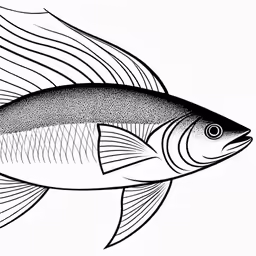 a drawing of a fish in black and white