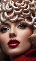 a lady with large circular, white curls on her head