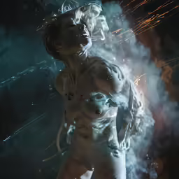a woman in a shower is naked and covered with water