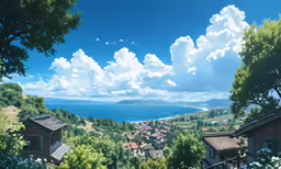 the top part of the trees is overlooking a mountain and ocean
