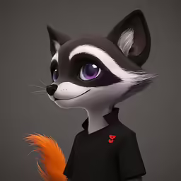 an animated creature with big purple eyes wearing a black suit