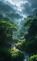 a river running through a lush green forest