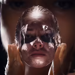 a man has a magnifying glass on his face