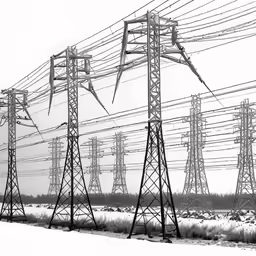 power lines, with frost on the ground and an overcast sky