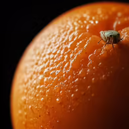 an orange is shown with water droplets