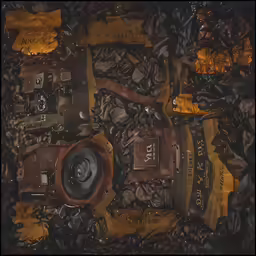 an overhead view of a collection of old rusted industrial equipment