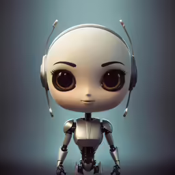 a cute little robot with headphones on